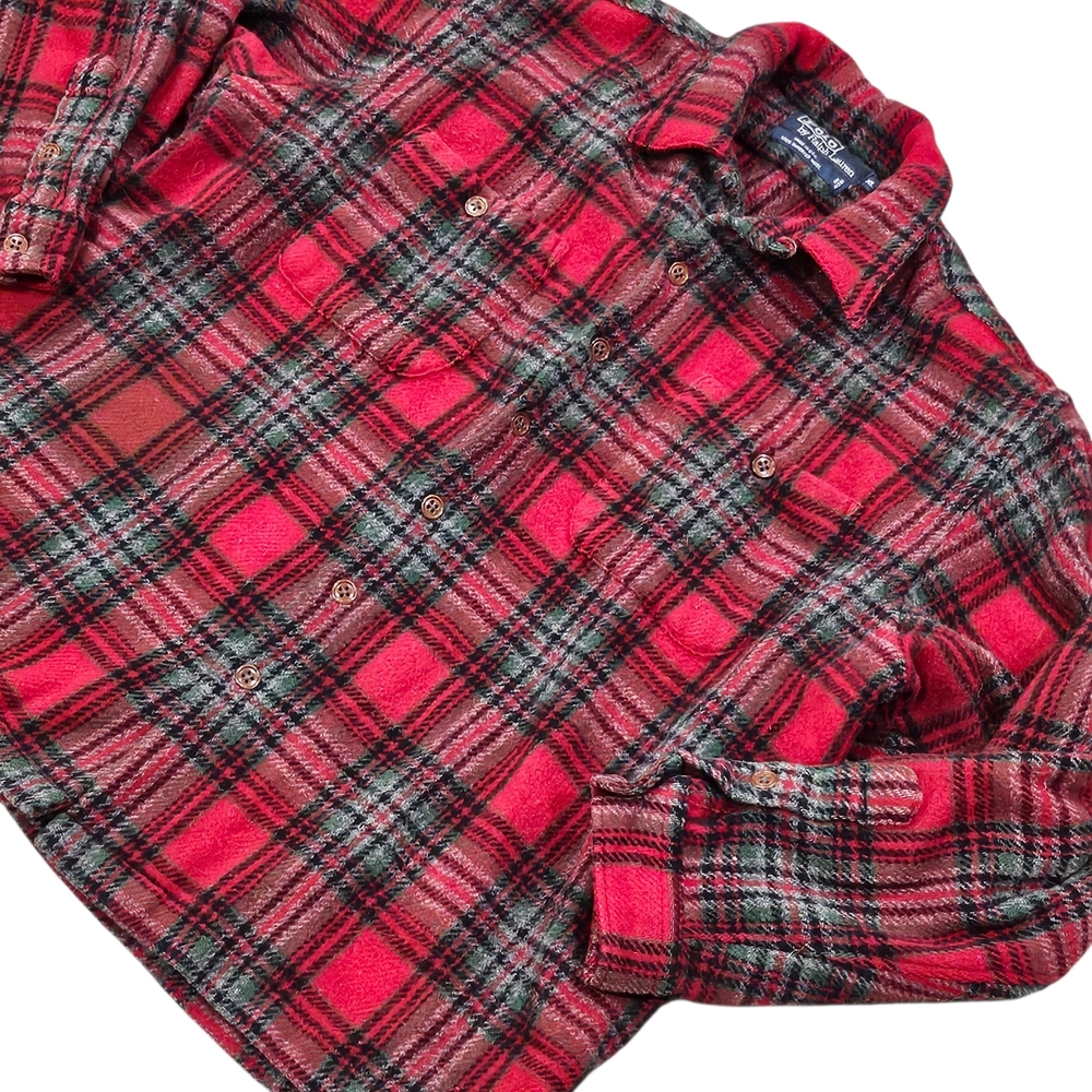 VTG Polo Ralph Lauren 100% Wool Plaid Flannel Shirt Jacket L XL USA